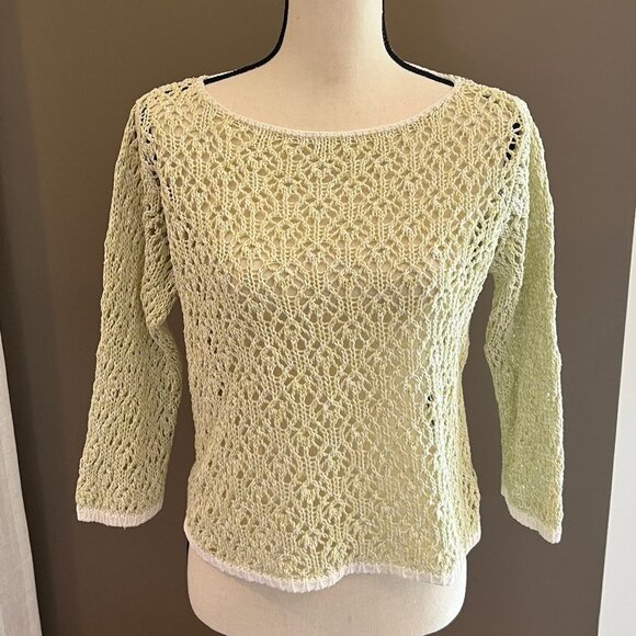 Ladies Norton McNaughton lime green/white knit sweater, Size Small - Picture 1 of 6